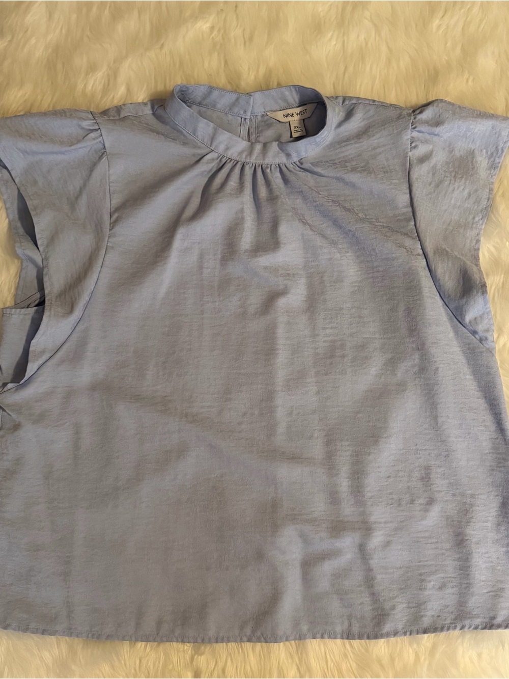 Nine West Pale Blue Short Sleeve Mock Neck Blouse XXL
